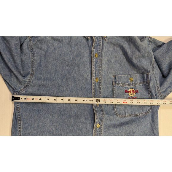 Hard Rock Cafe Men Size M 100% Cotton Blue Button Up Denim Shirt ST LOUIS - Picture 7 of 9